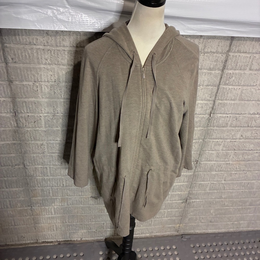 Pure Jill J.Jill Taupe Brown Zip Up Hoodie Drawstring Waist Cotton Modal Large